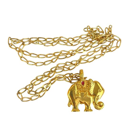 Gold-Tone Coin Pendant Necklace With Rope Chain & Elephant Charm - Picture 1 of 8